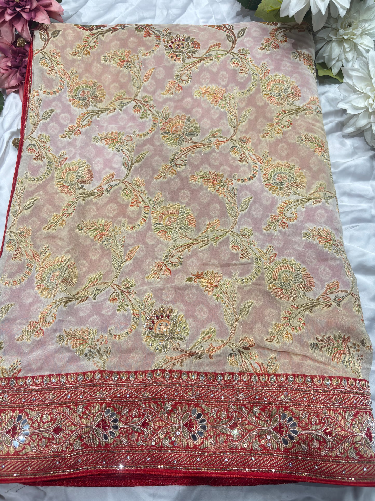 Royal Designer Khaddi Georgette Saree with Heavy Zari & Mirror Embroidery