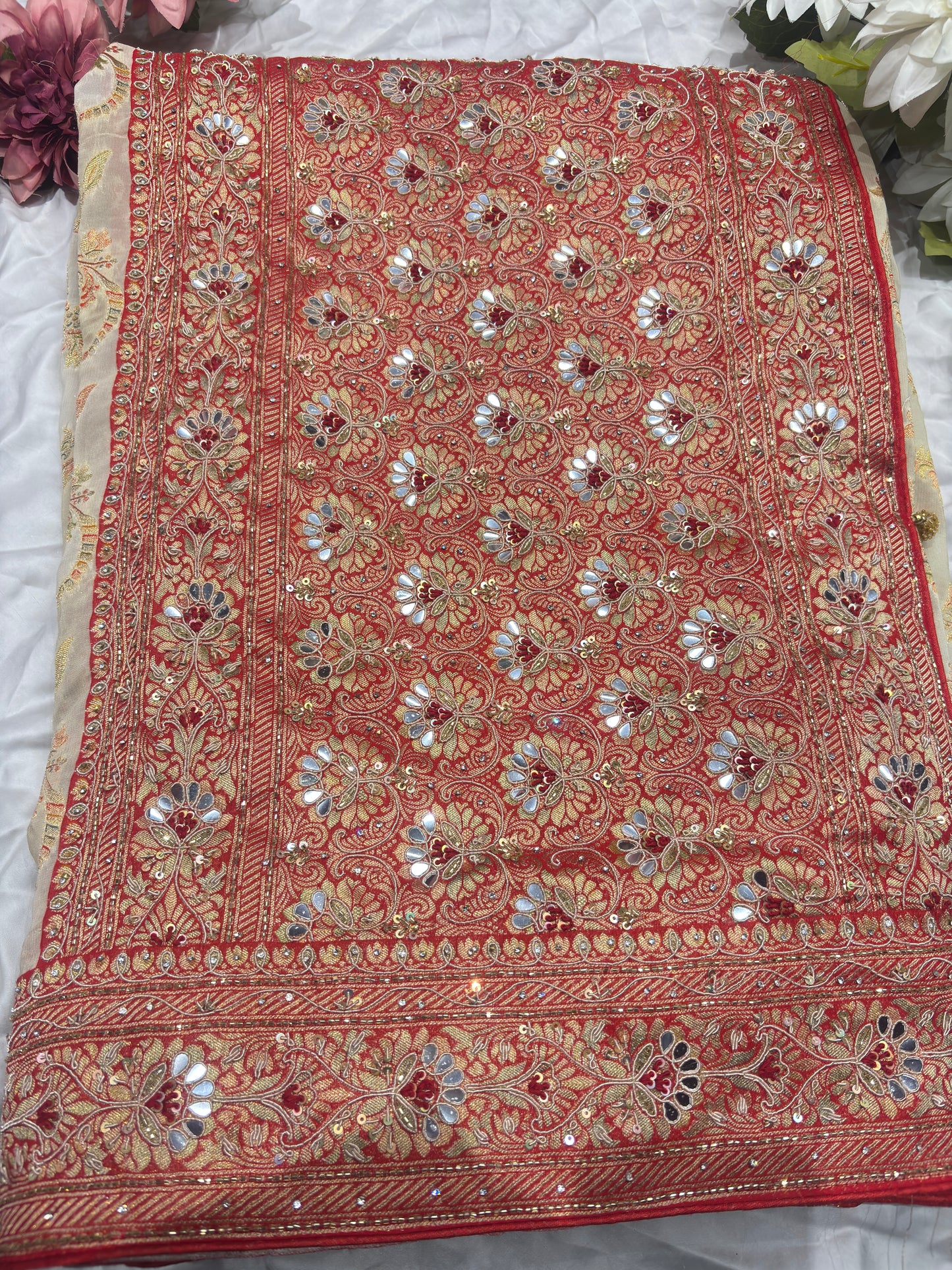 Royal Designer Khaddi Georgette Saree with Heavy Zari & Mirror Embroidery