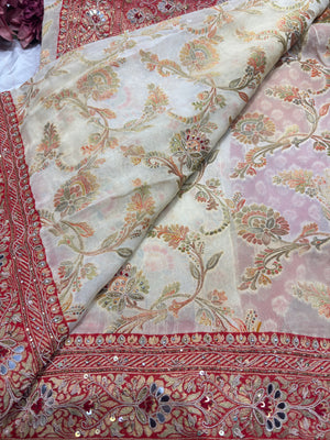 Royal Designer Khaddi Georgette Saree with Heavy Zari & Mirror Embroidery