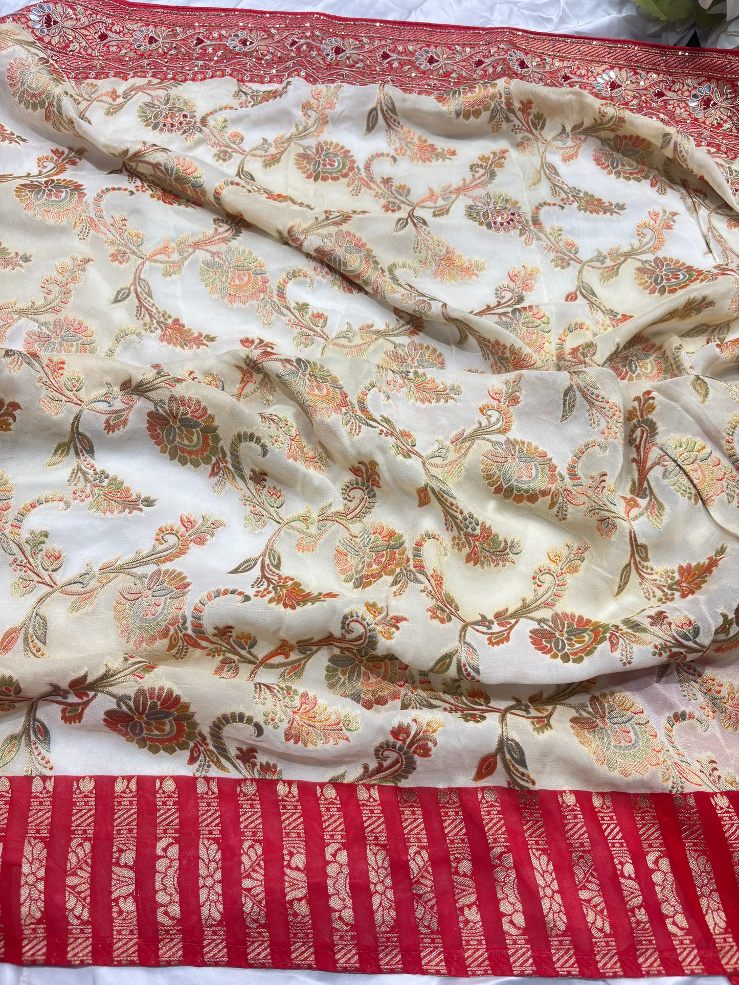 Royal Designer Khaddi Georgette Saree with Heavy Zari & Mirror Embroidery