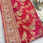Red Rani Khaddi Georgette Saree with Heavy Zari & Mirror Embroidery