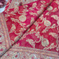 Red Rani Khaddi Georgette Saree with Heavy Zari & Mirror Embroidery