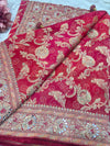 Red Rani Khaddi Georgette Saree with Heavy Zari & Mirror Embroidery