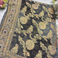 Black Designer Khaddi Georgette Saree with Gold Floral Weaving & Embroidered Border