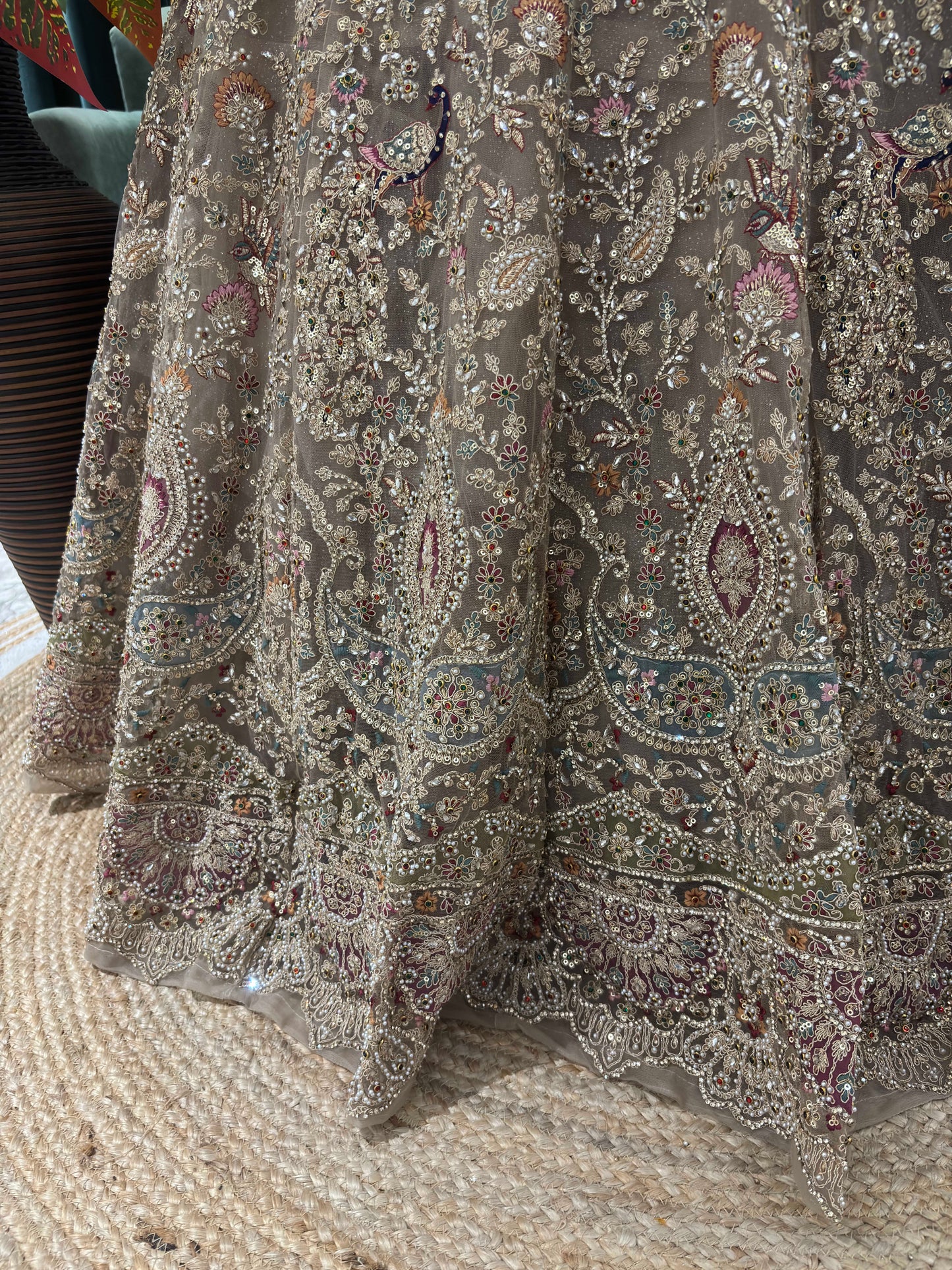 Sequin Embroidered Lehenga Set with Scoop Neck Blouse & Dupatta