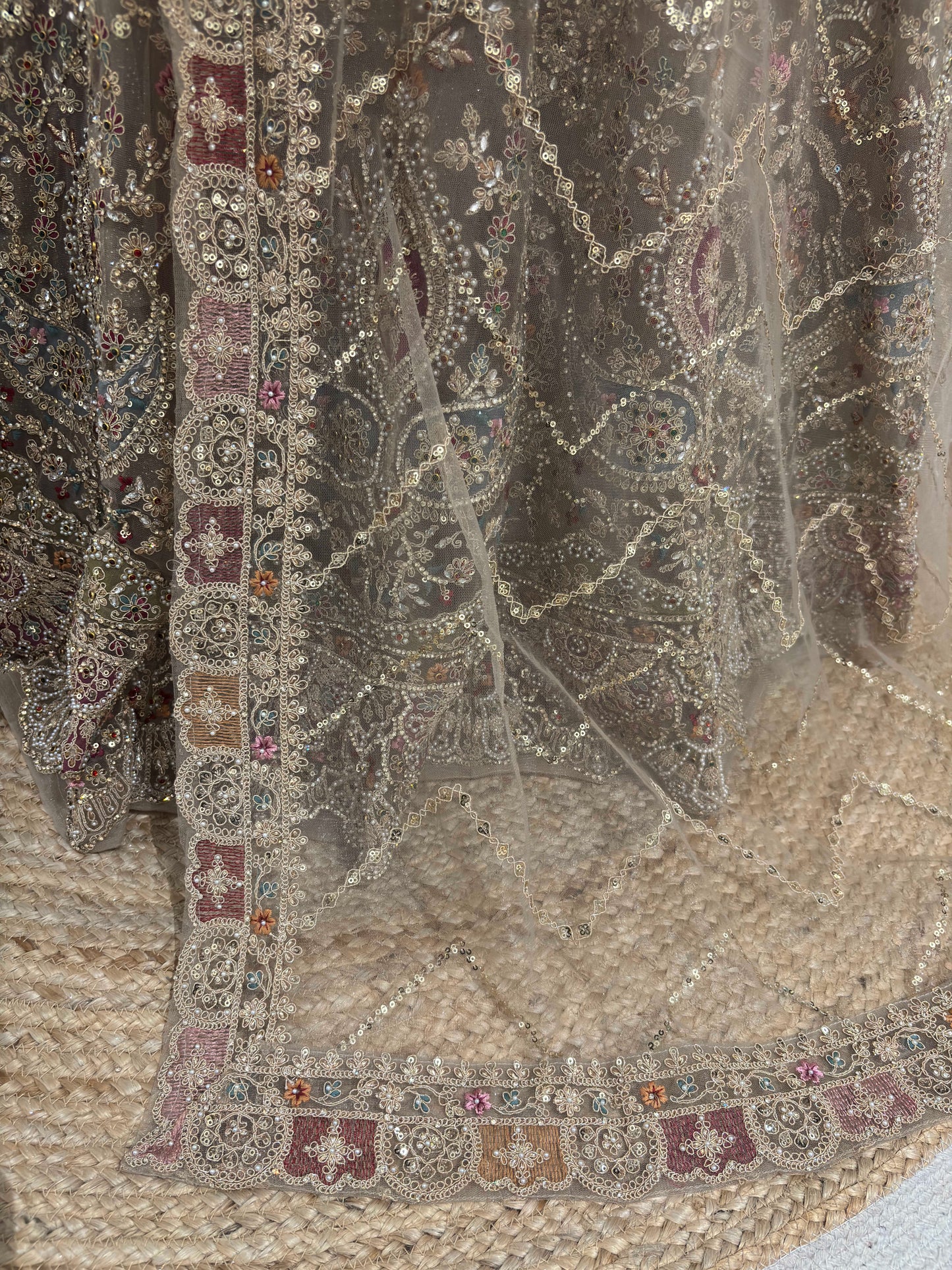 Sequin Embroidered Lehenga Set with Scoop Neck Blouse & Dupatta