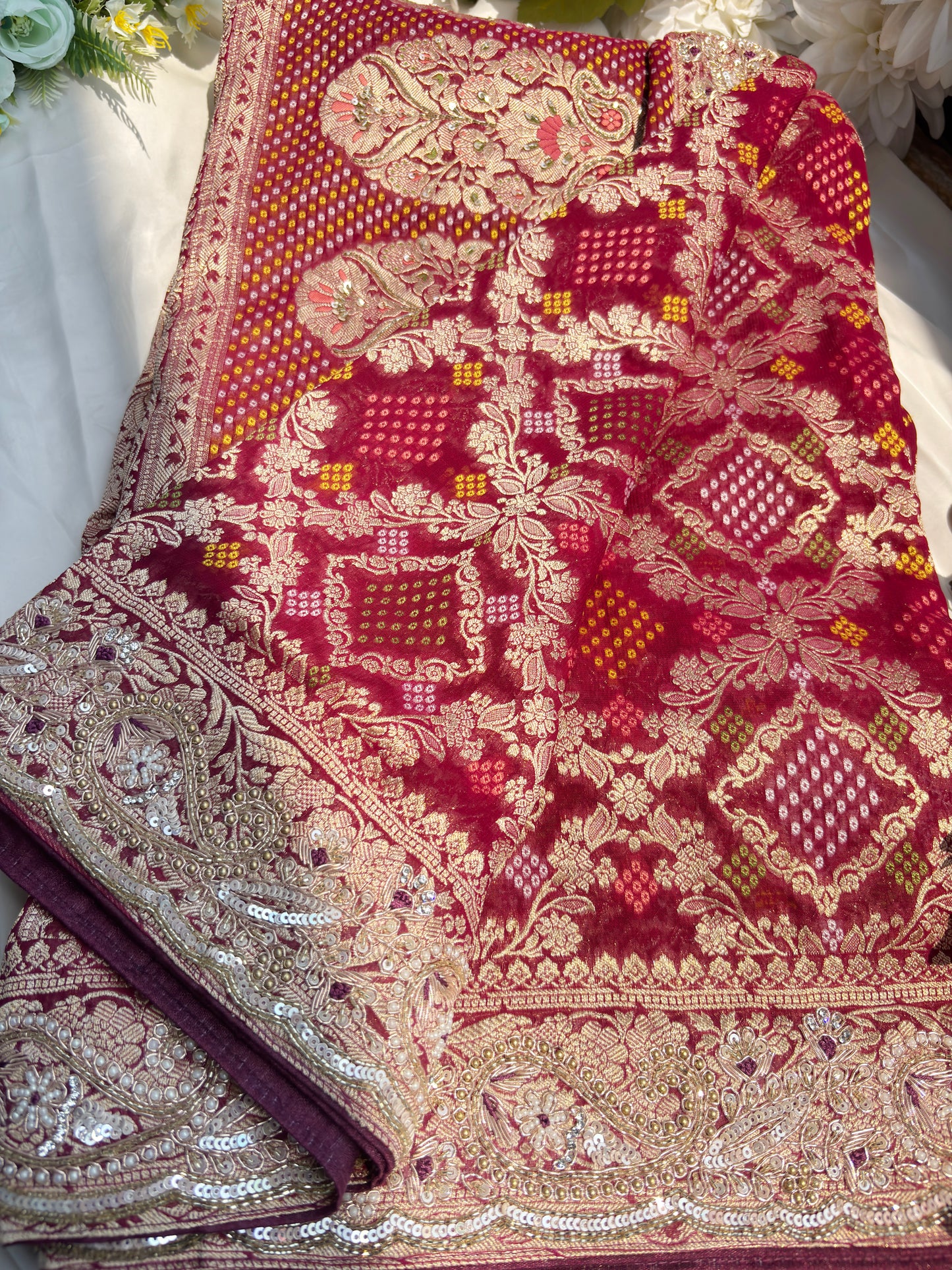 Grand Embroidered Designer Saree with Gold Motifs & Sequins