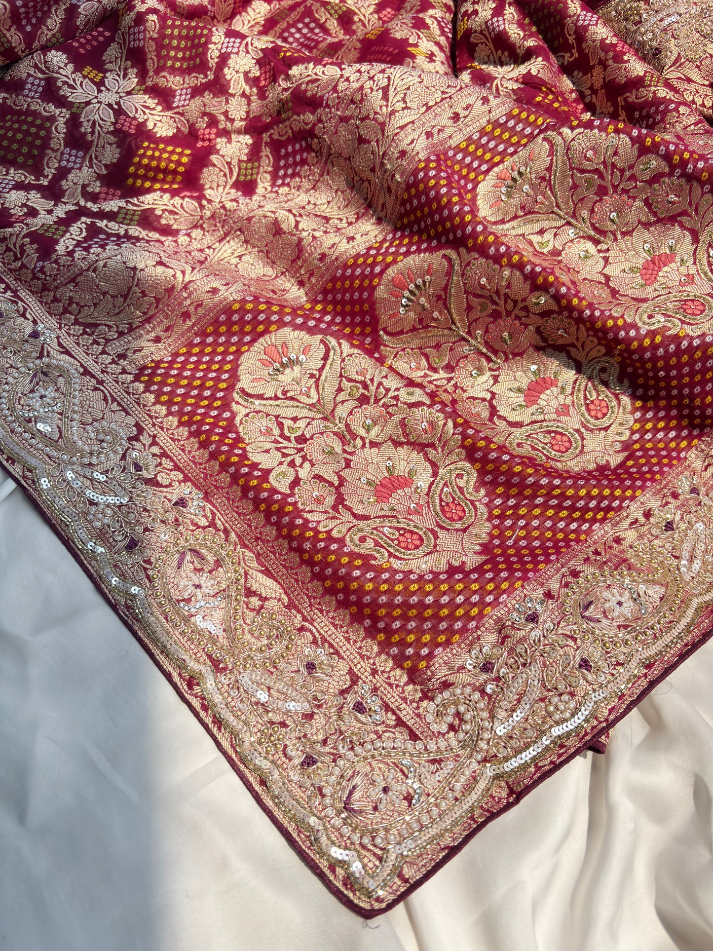 Grand Embroidered Designer Saree with Gold Motifs & Sequins