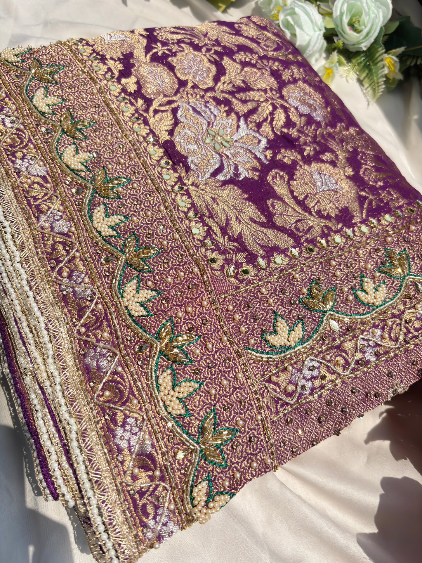 Grand Designer Embroidered Saree with Floral & Ornate Detailing