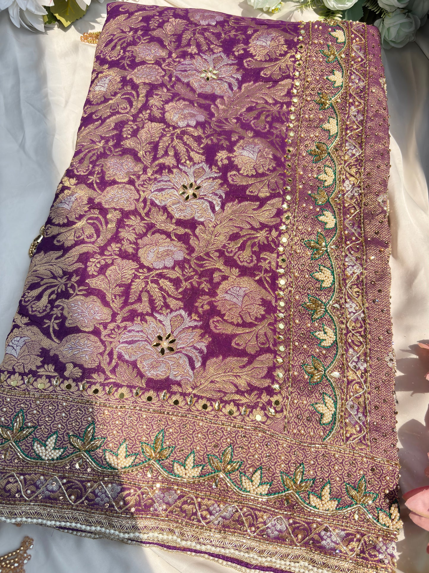 Grand Designer Embroidered Saree with Floral & Ornate Detailing