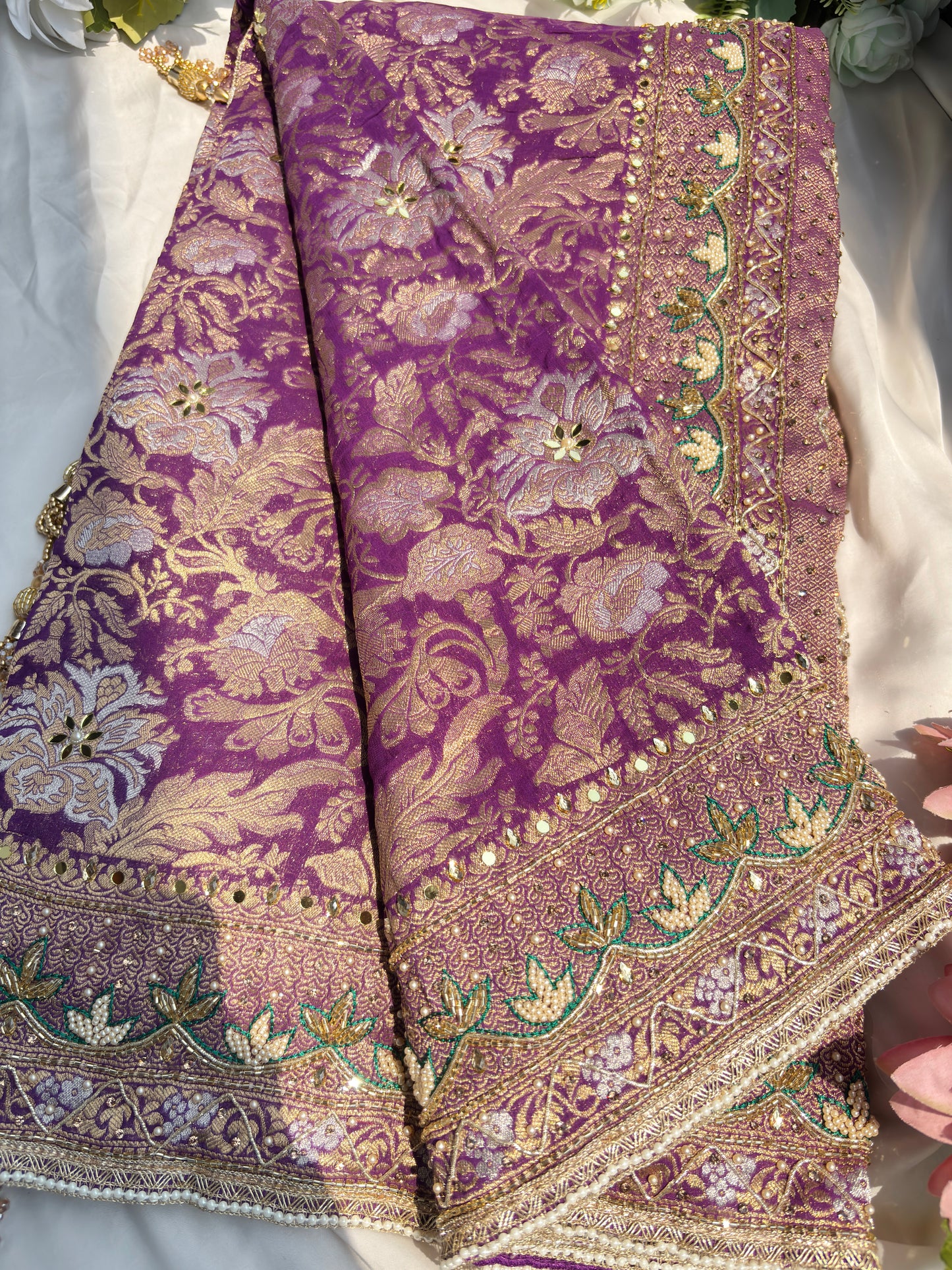 Grand Designer Embroidered Saree with Floral & Ornate Detailing