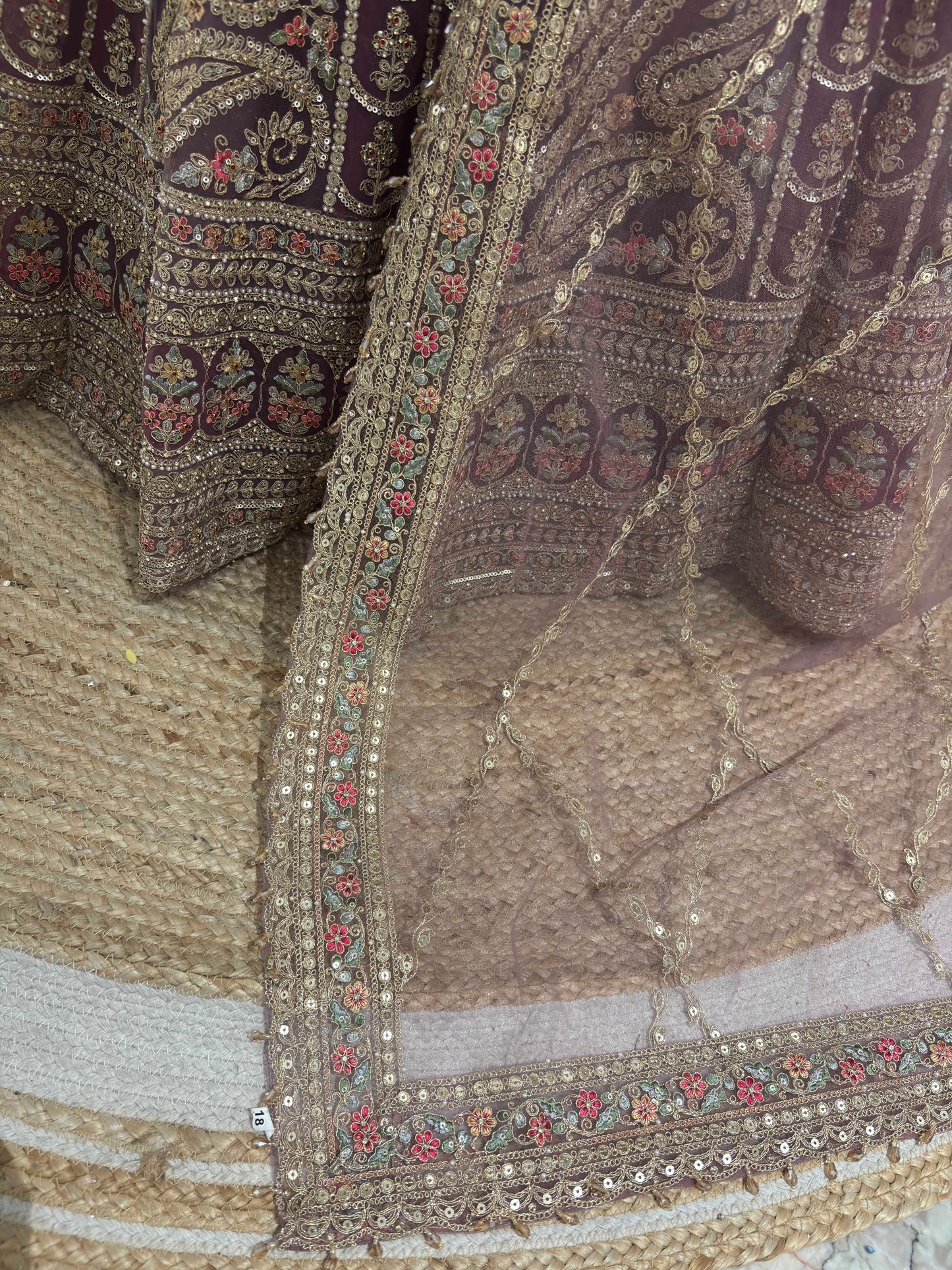 Hand-Embroidered Lehenga with Paisley Motifs and Sheer Dupatta