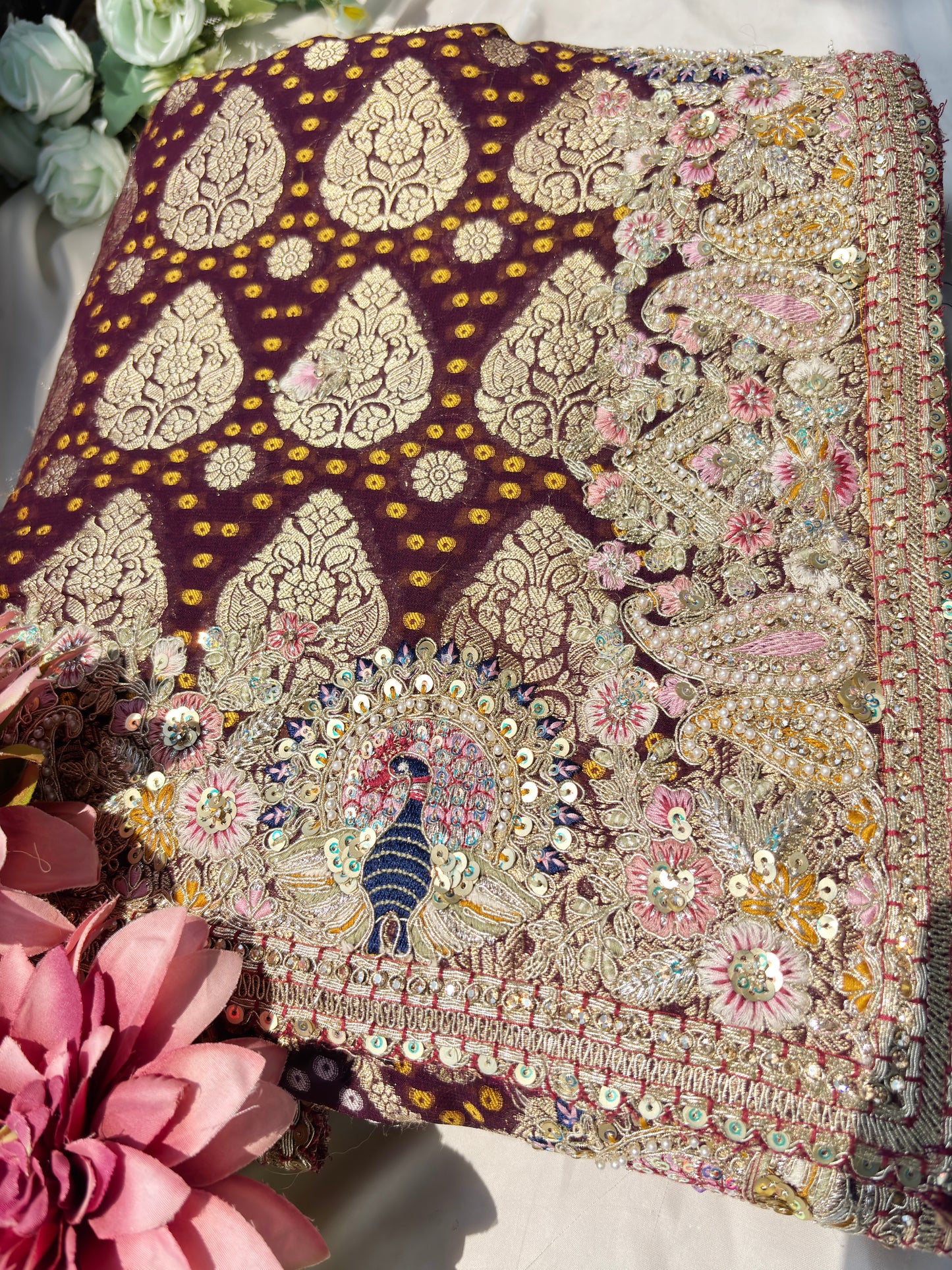 Designer Embroidered Saree with Peacock & Ornate Detailing