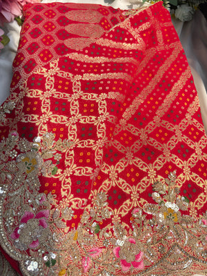 Red Colour Embroidered Saree with Gold Detailing & Motifs