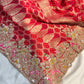 Red Colour Embroidered Saree with Gold Detailing & Motifs