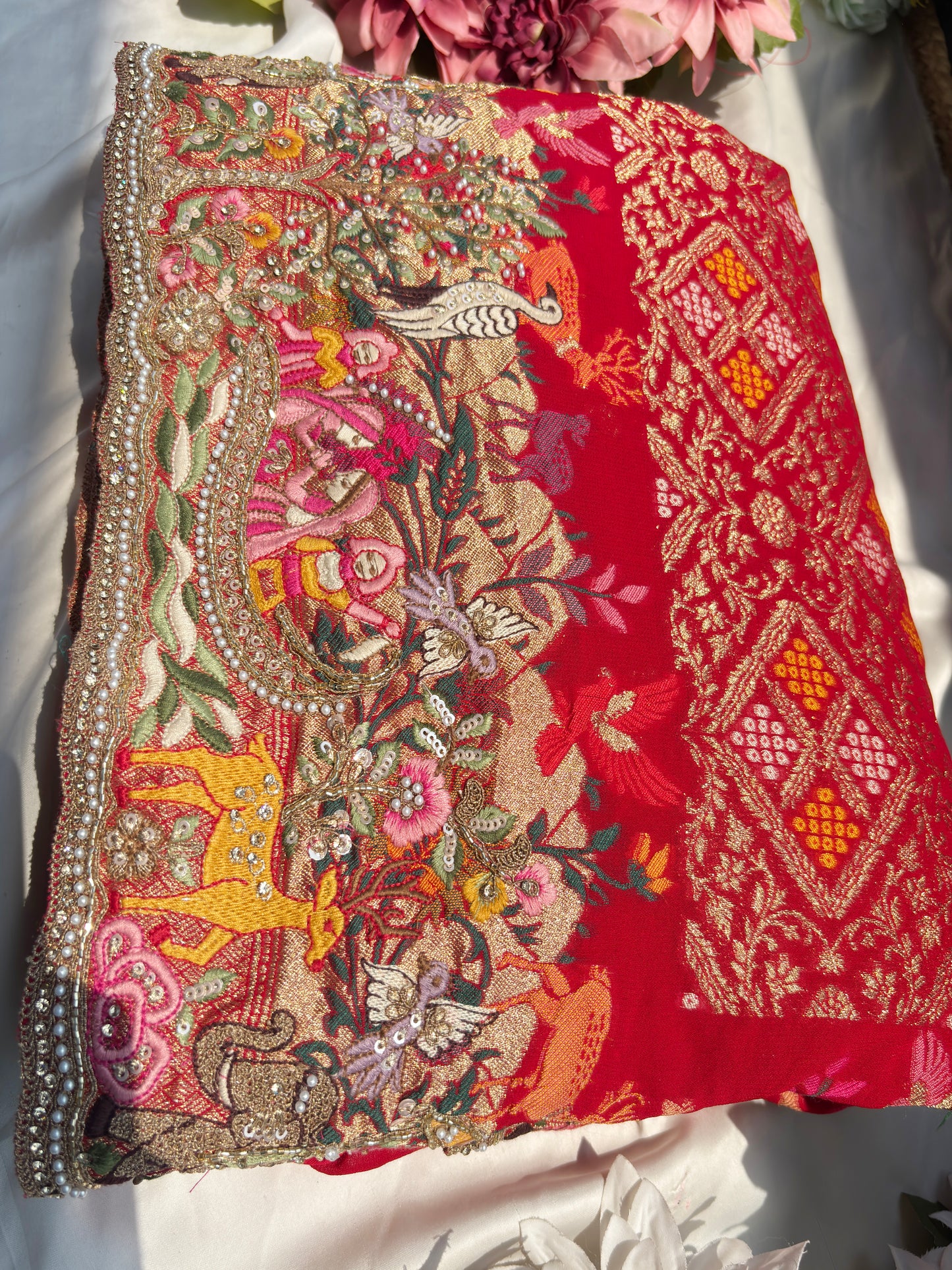 Grand Designer Embroidered Saree with Story Motifs & Sequins