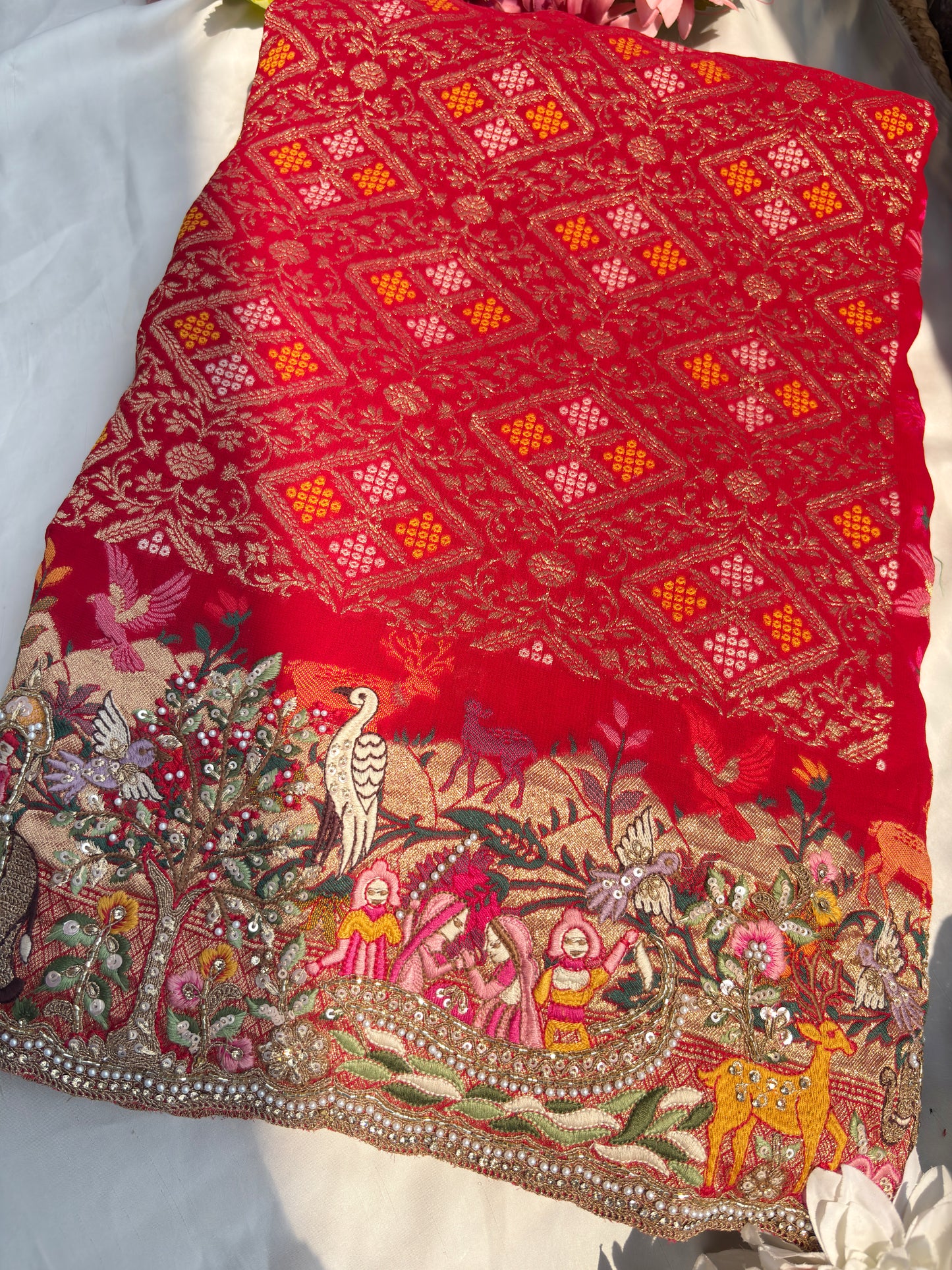 Grand Designer Embroidered Saree with Story Motifs & Sequins