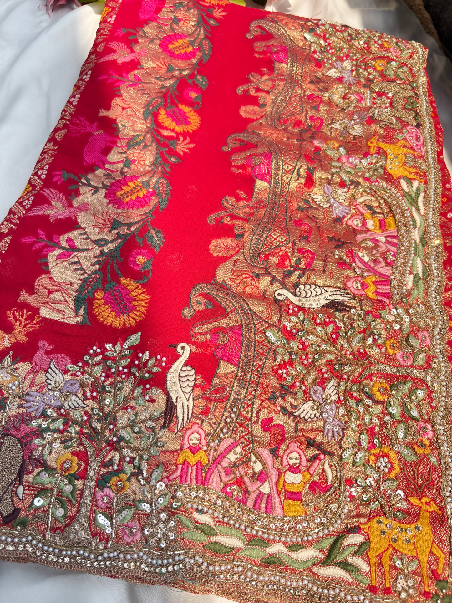 Grand Designer Embroidered Saree with Story Motifs & Sequins