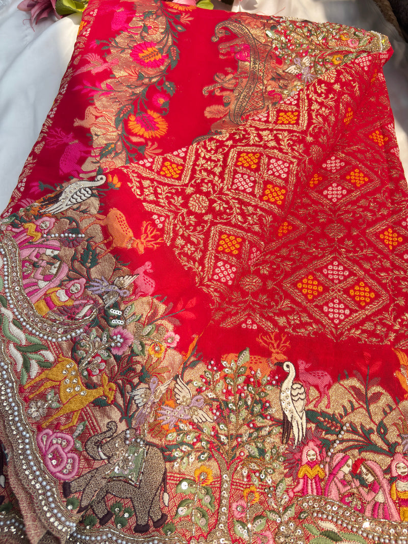 Grand Designer Embroidered Saree with Story Motifs & Sequins