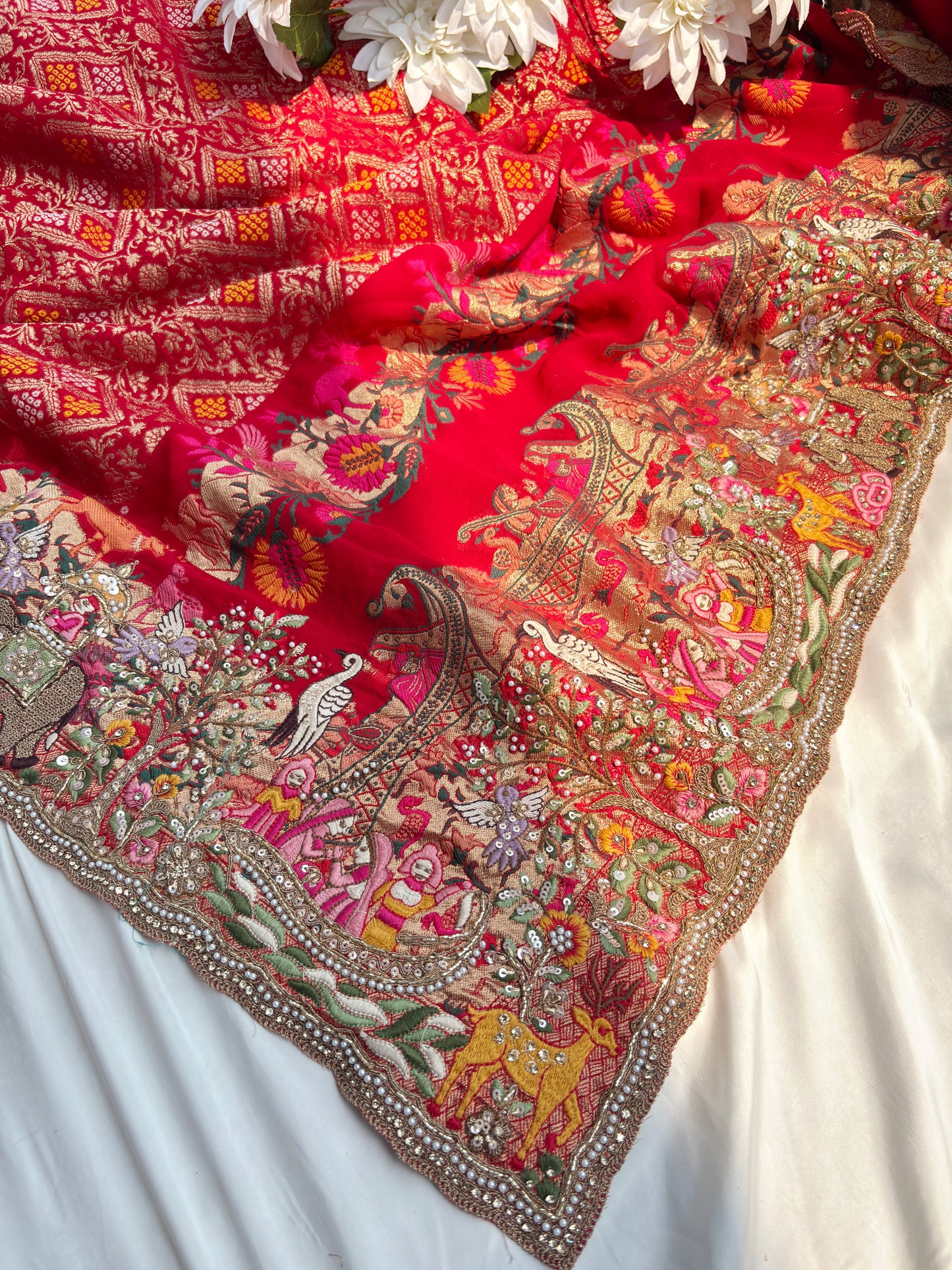 Grand Designer Embroidered Saree with Story Motifs & Sequins
