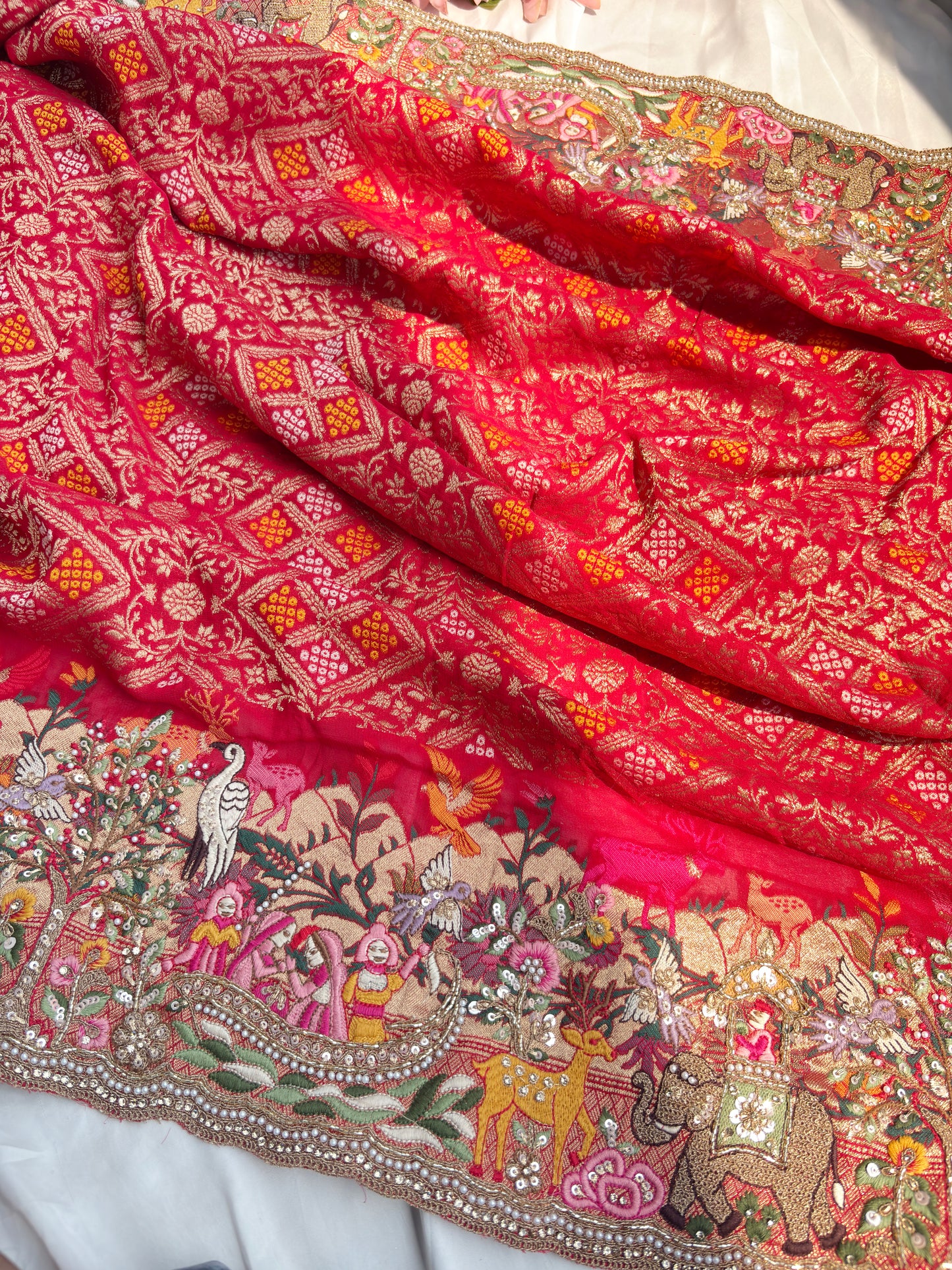 Grand Designer Embroidered Saree with Story Motifs & Sequins