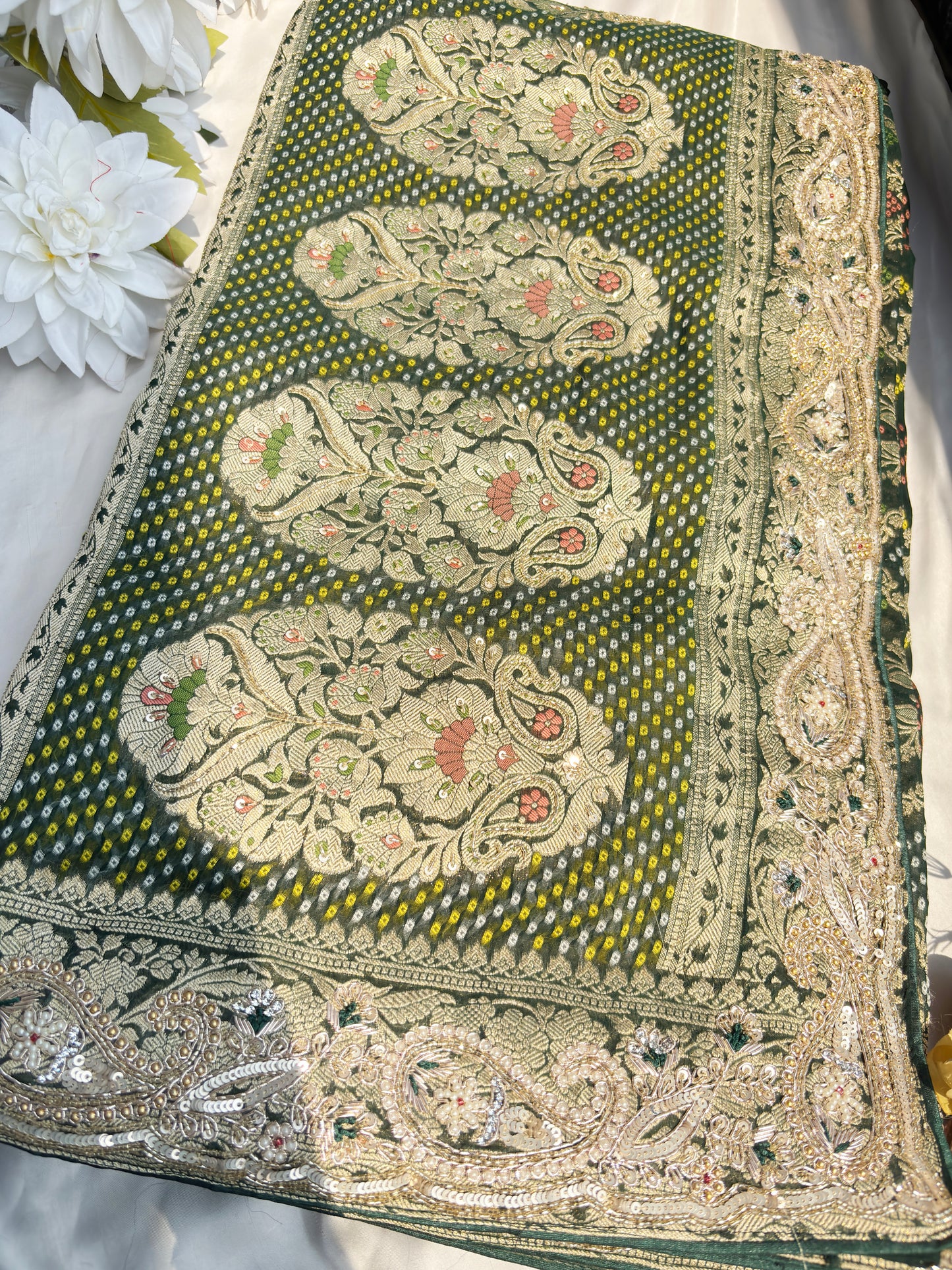 Grand Designer Khaddi Georgette Saree with Floral Motifs & Sequins