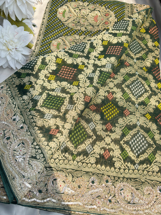 Grand Designer Khaddi Georgette Saree with Floral Motifs & Sequins