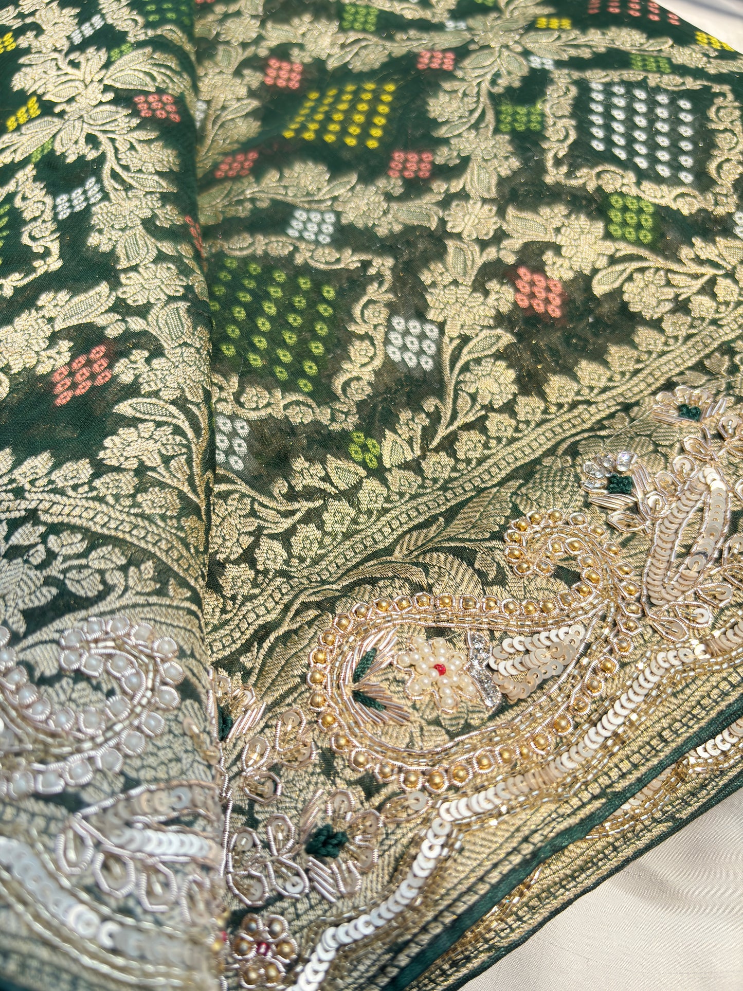 Grand Designer Khaddi Georgette Saree with Floral Motifs & Sequins