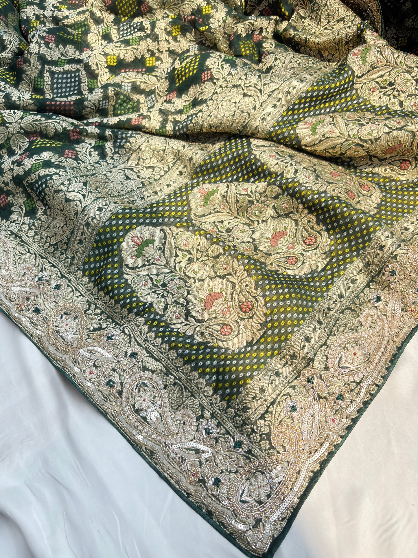 Grand Designer Khaddi Georgette Saree with Floral Motifs & Sequins
