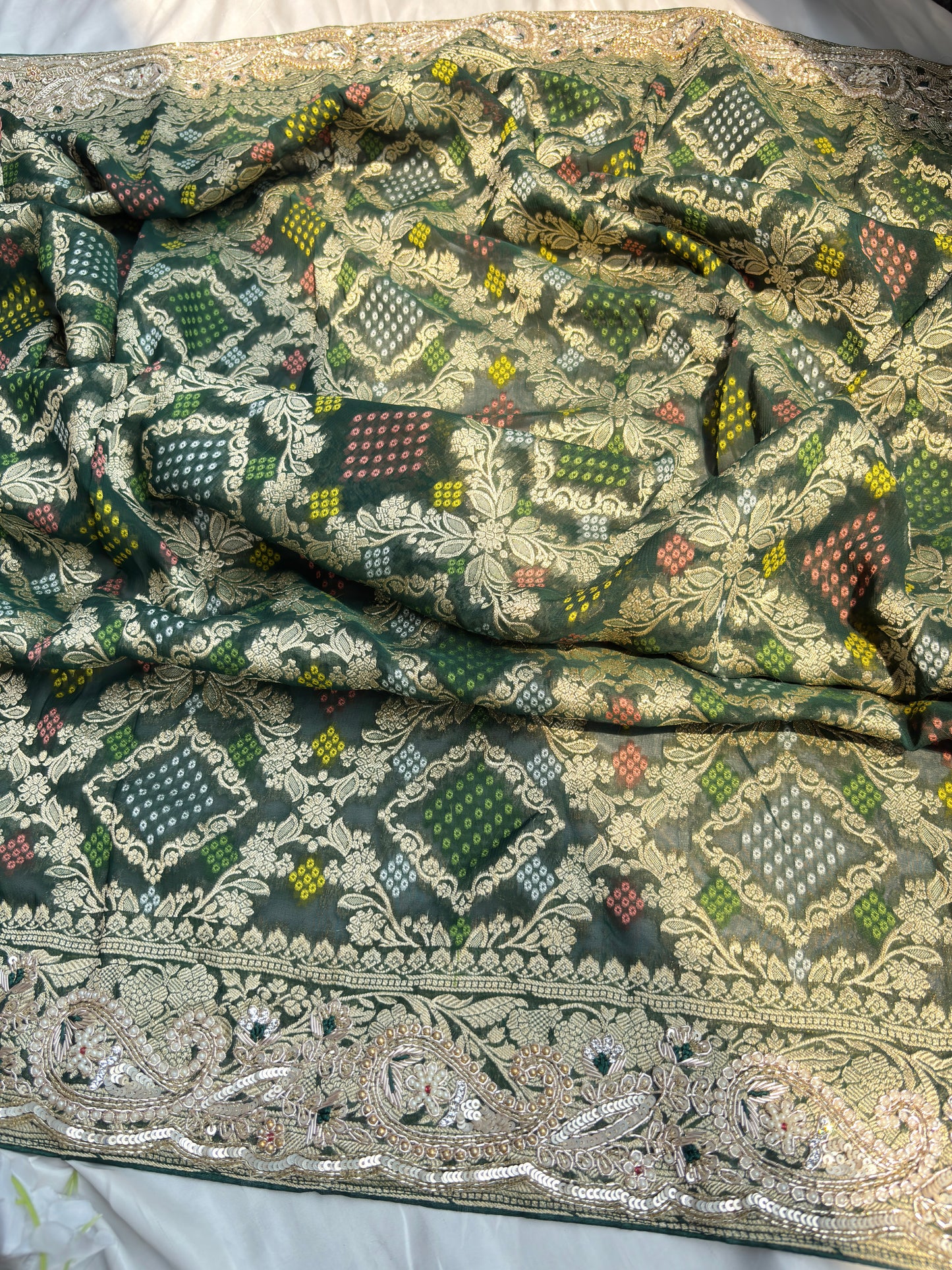 Grand Designer Khaddi Georgette Saree with Floral Motifs & Sequins