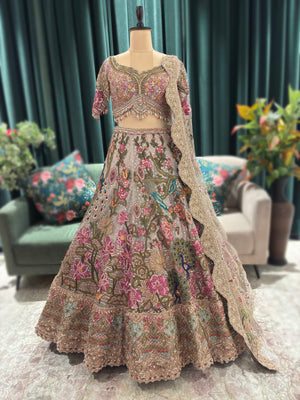 Multicolor Heavy Embroidered Designer Lehenga with Net Dupatta