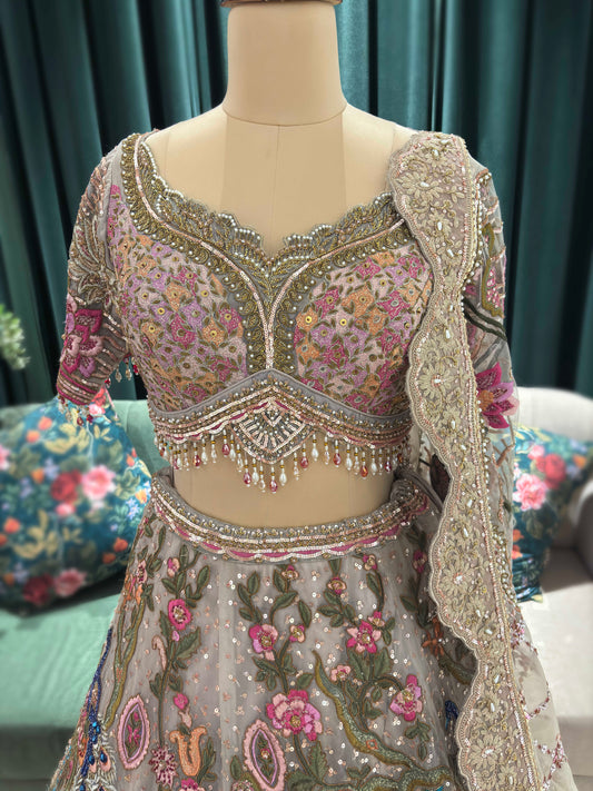 Multicolor Heavy Embroidered Designer Lehenga with Net Dupatta