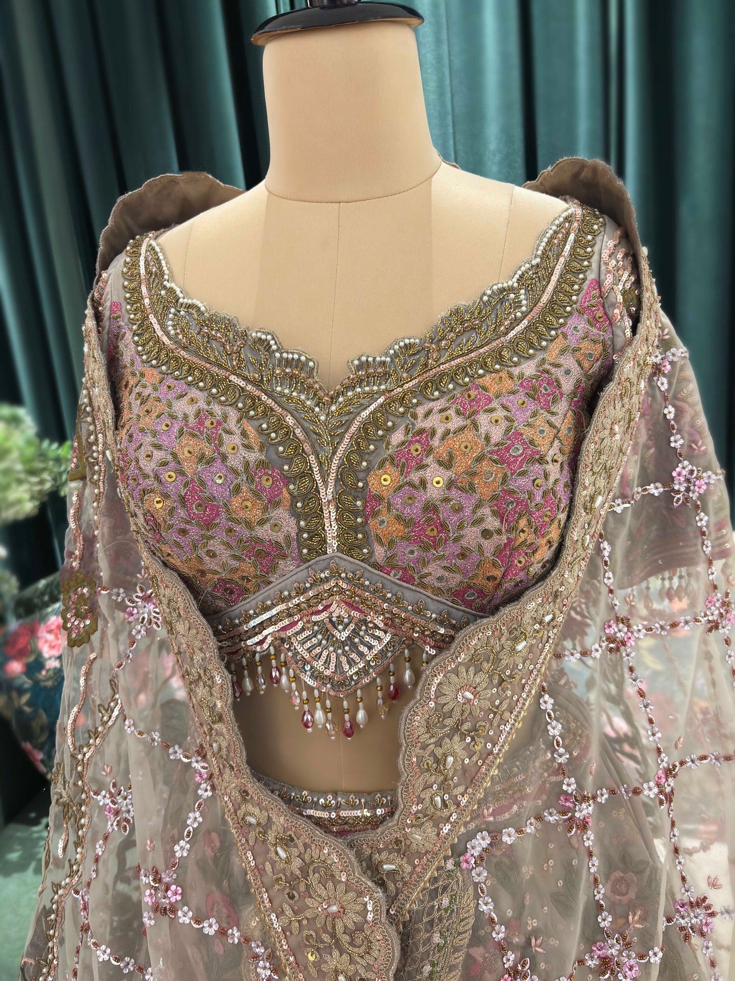 Multicolor Heavy Embroidered Designer Lehenga with Net Dupatta