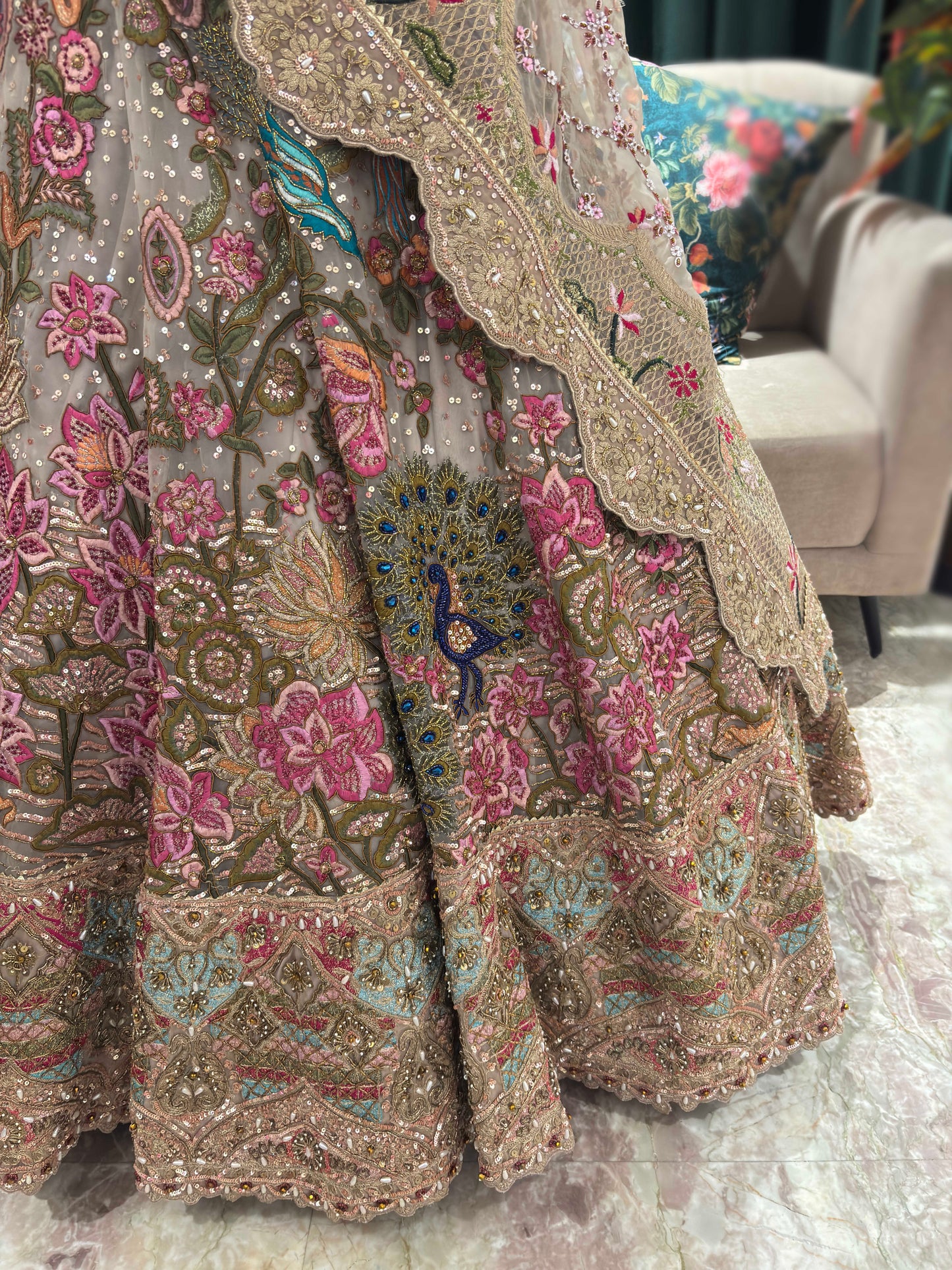 Multicolor Heavy Embroidered Designer Lehenga with Net Dupatta