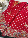 Gajji Silk Regal Red-Gold Embroidered Saree with Paisley Motifs