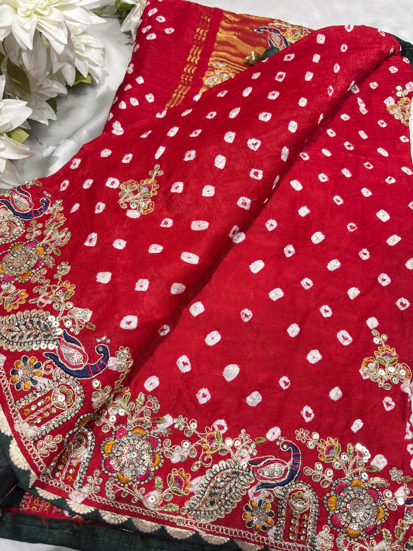 Gajji Silk Regal Red-Gold Embroidered Saree with Paisley Motifs