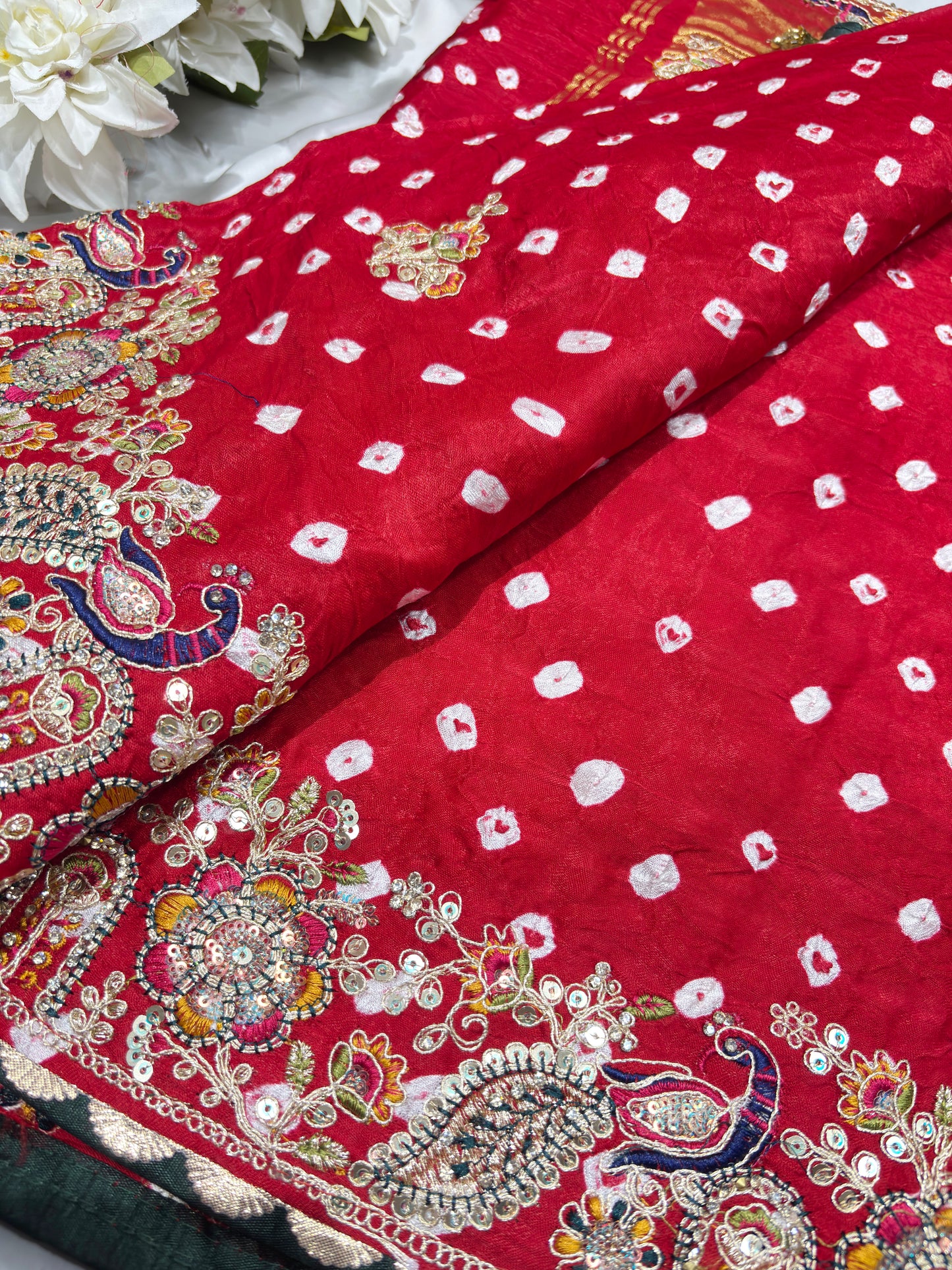 Gajji Silk Regal Red-Gold Embroidered Saree with Paisley Motifs