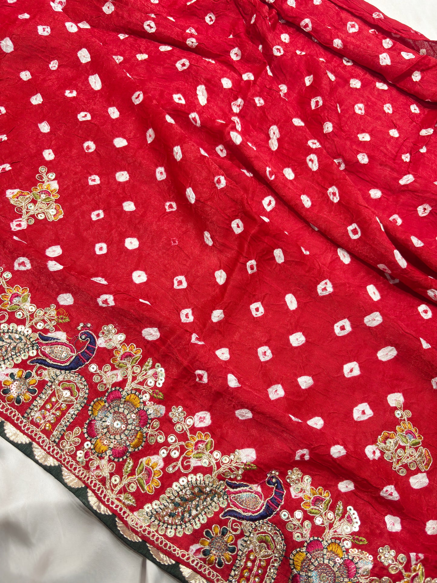 Gajji Silk Regal Red-Gold Embroidered Saree with Paisley Motifs