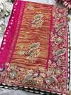 Gajji Silk Rani Colour Saree with Peacock and Paisley Motifs