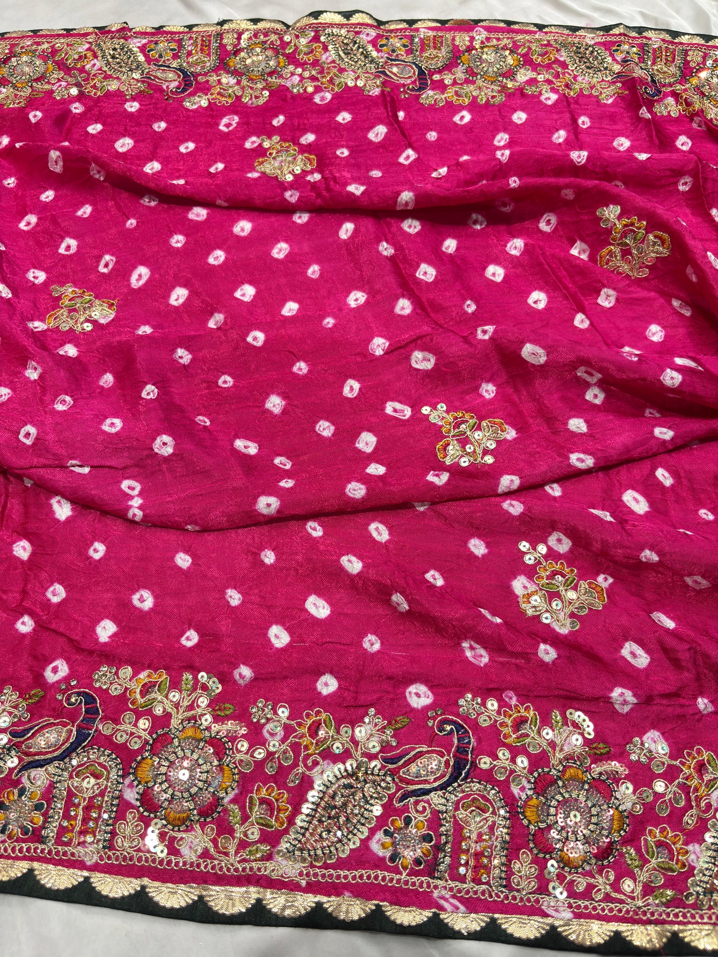 Gajji Silk Rani Colour Saree with Peacock and Paisley Motifs