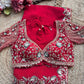 Red Embroidered Saree with Floral Sequin Designer Blouse