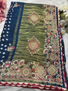 Gajji Silk Navy Blue Saree with Ornate Gold Embroidery
