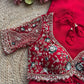Red Embroidered Saree with Floral Sequin Designer Blouse