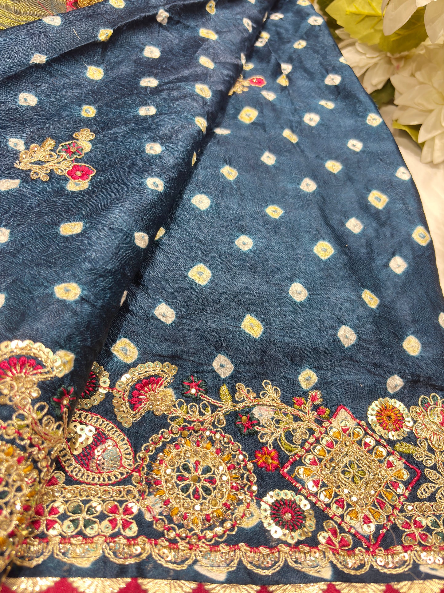 Gajji Silk Navy Blue Saree with Ornate Gold Embroidery