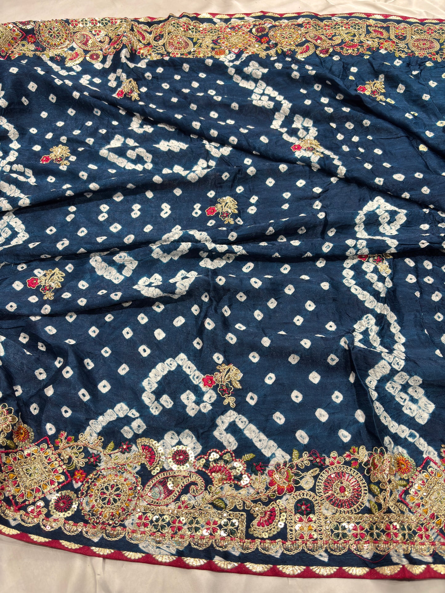 Gajji Silk Navy Blue Saree with Ornate Gold Embroidery