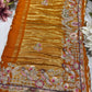 Gajji Silk Mustard Yellow Saree with Floral and Bird Motifs