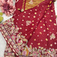 Gajji Silk Maroon Colour Saree with Floral and Bird Embroidery