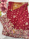 Gajji Silk Maroon Colour Saree with Floral and Bird Embroidery