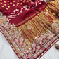 Gajji Silk Maroon Colour Saree with Floral and Bird Embroidery