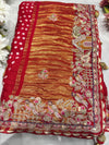 Gajji Silk Red Colour Saree with Ornate Floral Embroidery